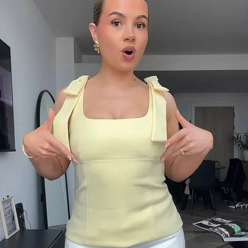 Casual Sleeveless Bow Solid Blended Butterfly Crop Top Mssza