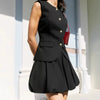 Casual Sleeveless Cardigan Top And Retro Vest Ball Skirt Two Pieces Set Mssza