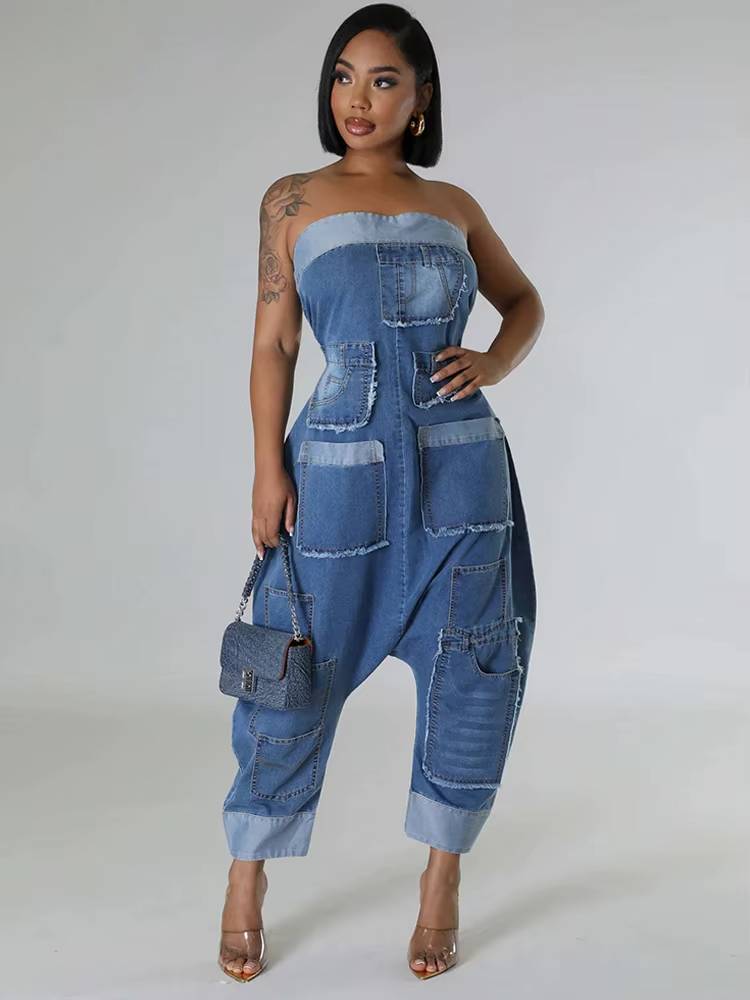 Casual Off Shoulder High Waist With Pockets Strapless Jumpsuits Mssza