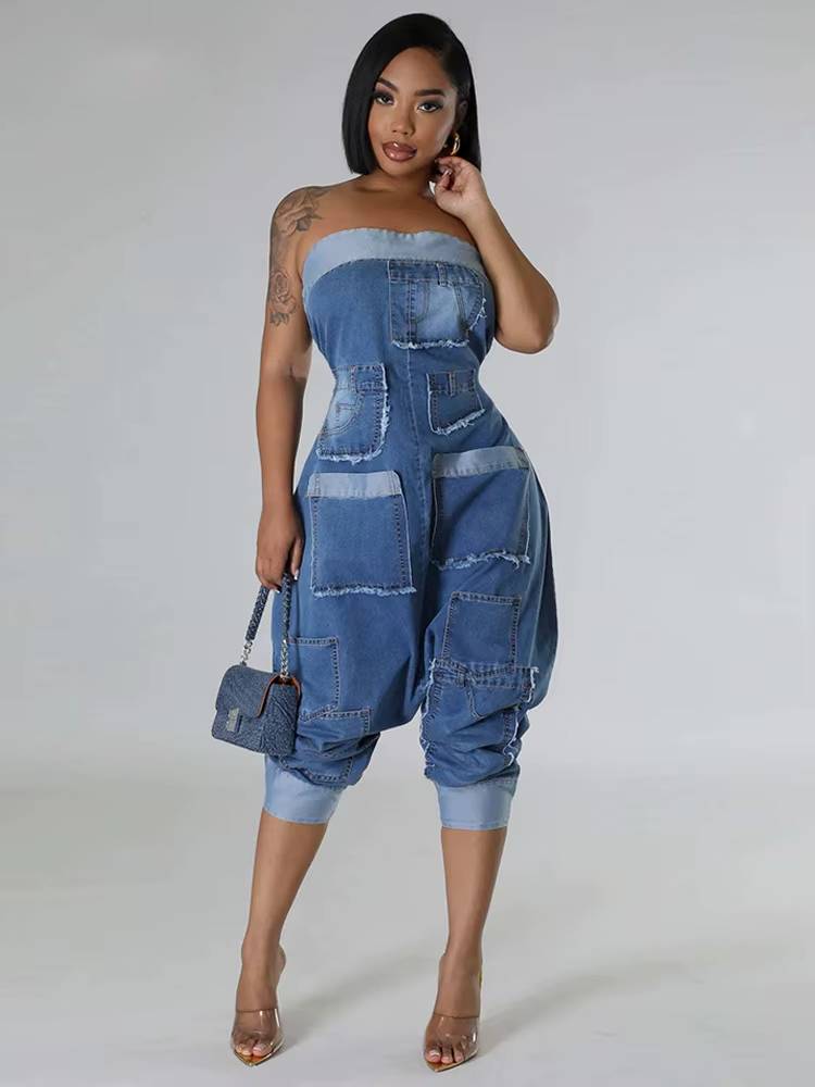 Casual Off Shoulder High Waist With Pockets Strapless Jumpsuits Mssza