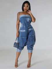 Casual Off Shoulder High Waist With Pockets Strapless Jumpsuits Mssza
