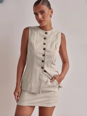 Casual Sleeveless Tank Top With High Waist Mini Skirt Two Piece Set Mssza