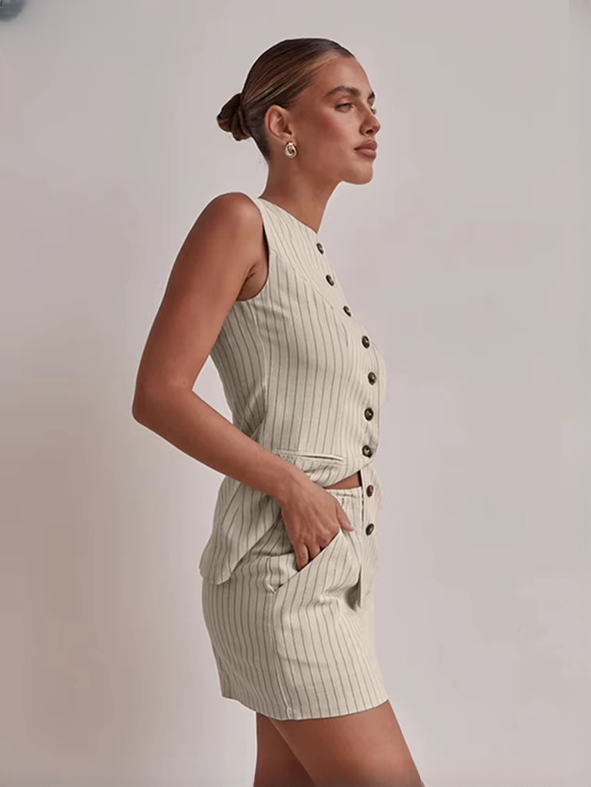 Casual Sleeveless Tank Top With High Waist Mini Skirt Two Piece Set Mssza