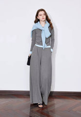 Casual Slicing High Elasticity T-shirt With Wide Leg Pants Two Piece Sets Mssza