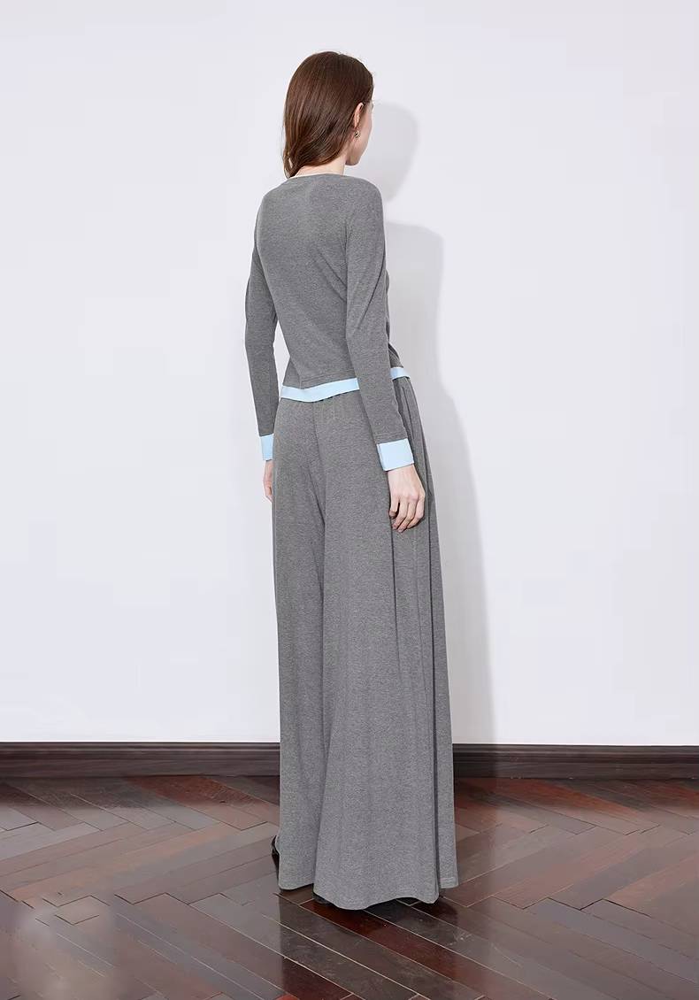 Casual Slicing High Elasticity T-shirt With Wide Leg Pants Two Piece Sets Mssza