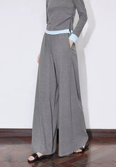 Casual Slicing High Elasticity T-shirt With Wide Leg Pants Two Piece Sets Mssza