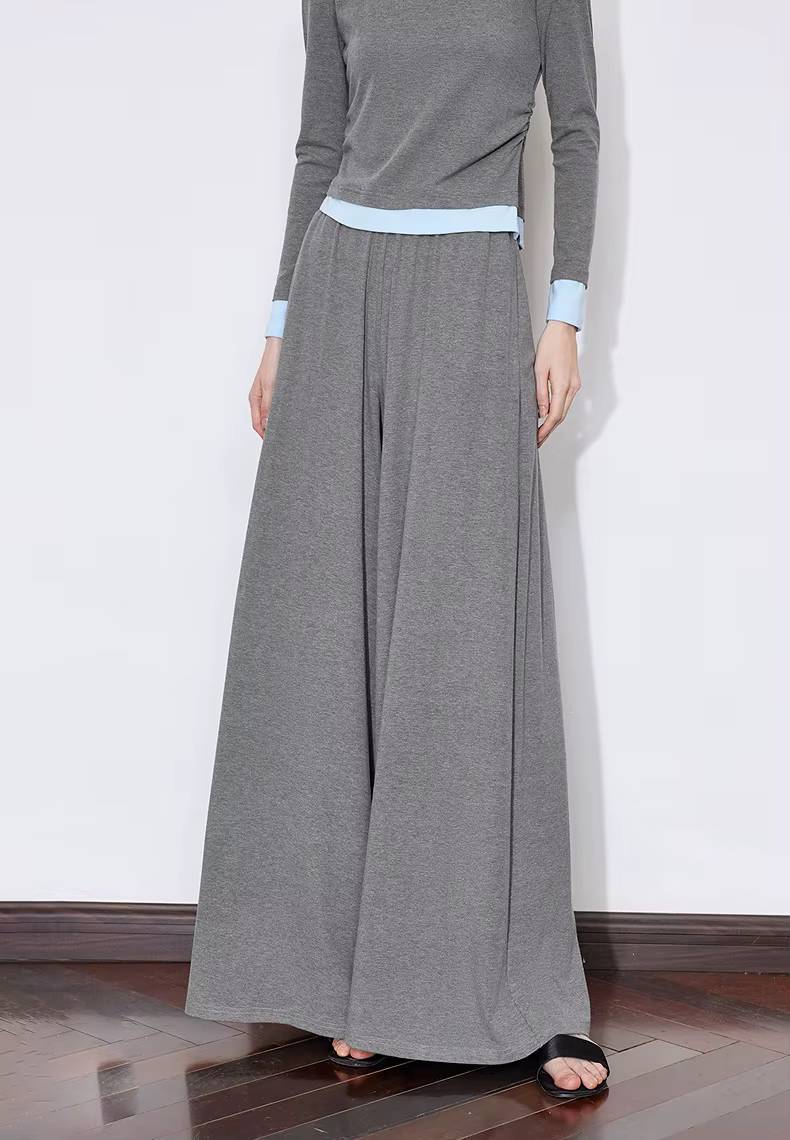 Casual Slicing High Elasticity T-shirt With Wide Leg Pants Two Piece Sets Mssza