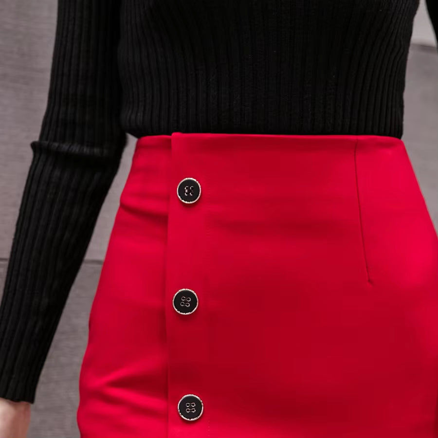 Casual Slim Fit Bodycon Button Office Knee-Length Pencil Skirts Mssza