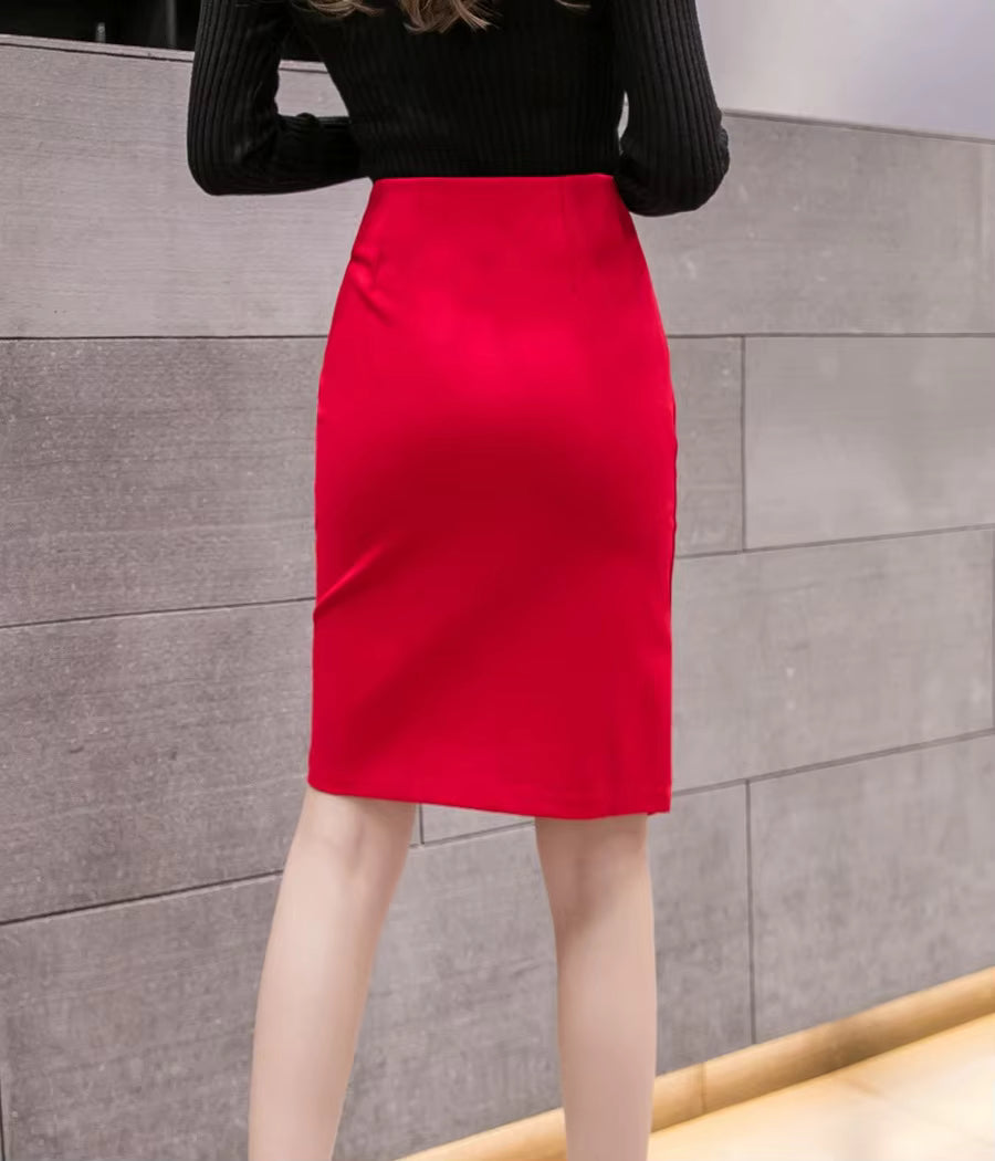 Casual Slim Fit Bodycon Button Office Knee-Length Pencil Skirts Mssza