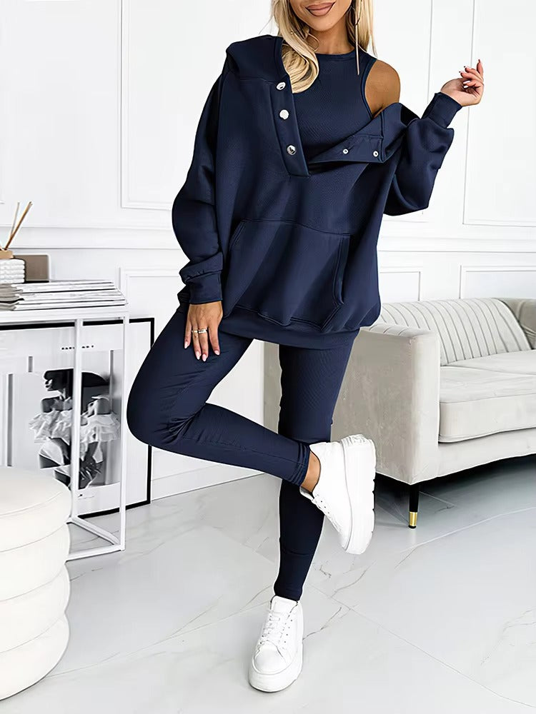 Casual Slim Vest Top And Pants Outfits Three Piece Set Mssza
