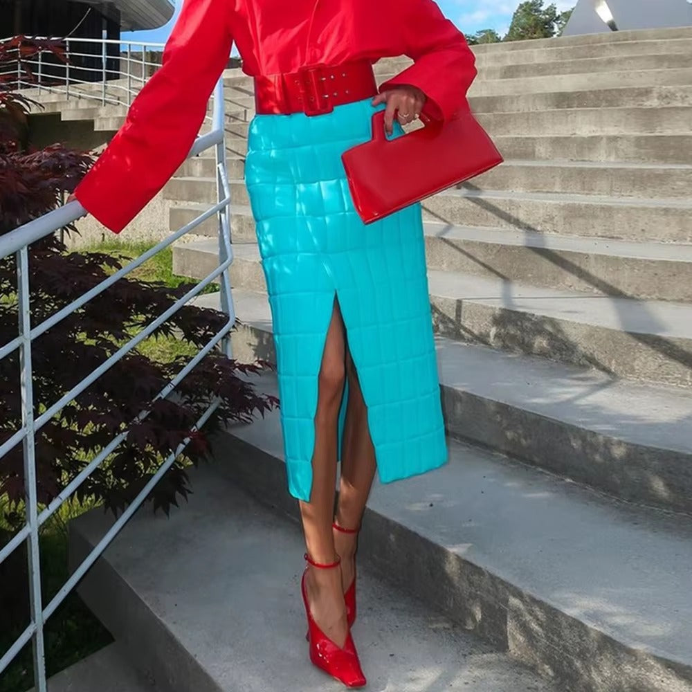 Casual Solid Slit empire Waist Warm Thick Streetwear Long Skirts Mssza