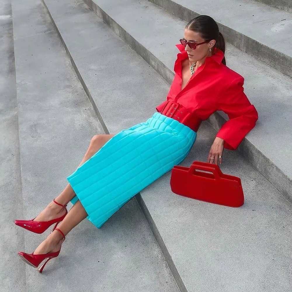 Casual Solid Slit empire Waist Warm Thick Streetwear Long Skirts Mssza