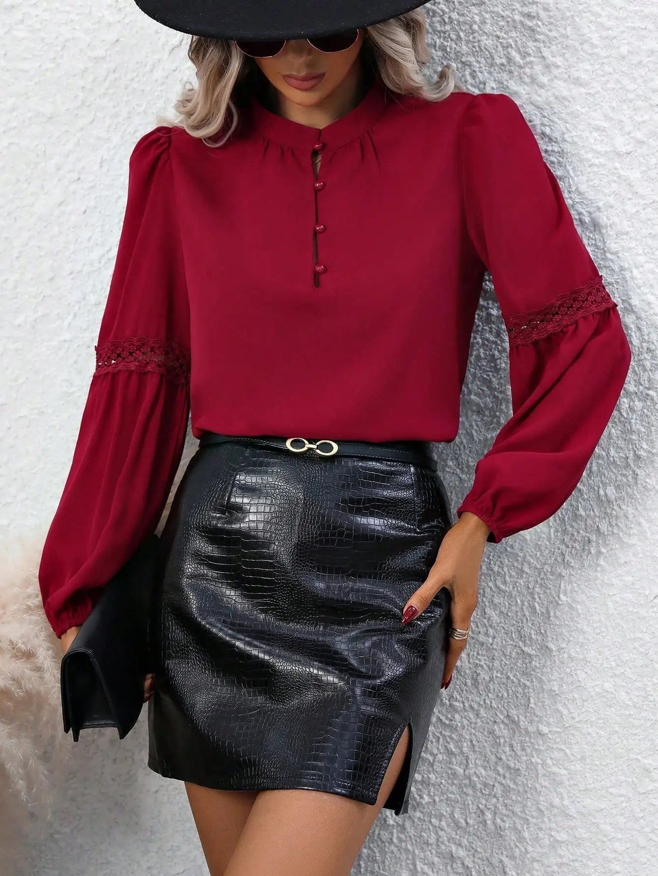 Casual Small Crew-Neck Button Lace Patchwork Long Sleeve Cardigan Mssza