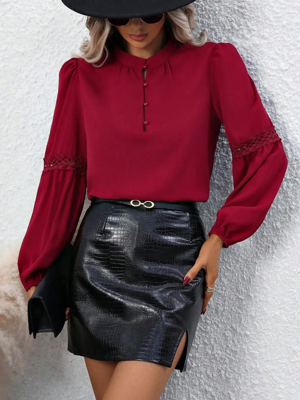Casual Small Crew-Neck Button Lace Patchwork Long Sleeve Cardigan Mssza