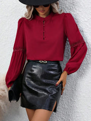 Casual Small Crew-Neck Button Lace Patchwork Long Sleeve Cardigan Mssza