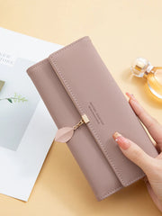 Casual Small Fresh Leaf Pendant Three Fold Long Zipper Pu Leather Money Coin Holder Long Purse Clutch Wallets Mssza