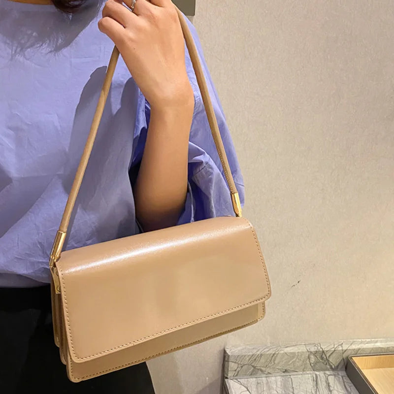 Casual Small Square PU Leather Armpit Solid Color Versatile Shoulder Bag Mssza