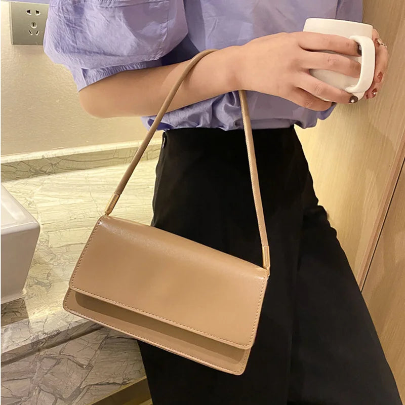 Casual Small Square PU Leather Armpit Solid Color Versatile Shoulder Bag Mssza