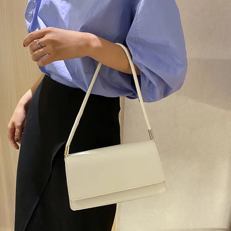 Casual Small Square PU Leather Armpit Solid Color Versatile Shoulder Bag Mssza