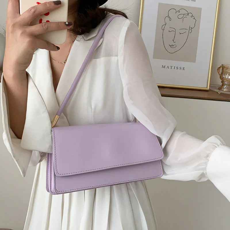 Casual Small Square PU Leather Armpit Solid Color Versatile Shoulder Bag Mssza