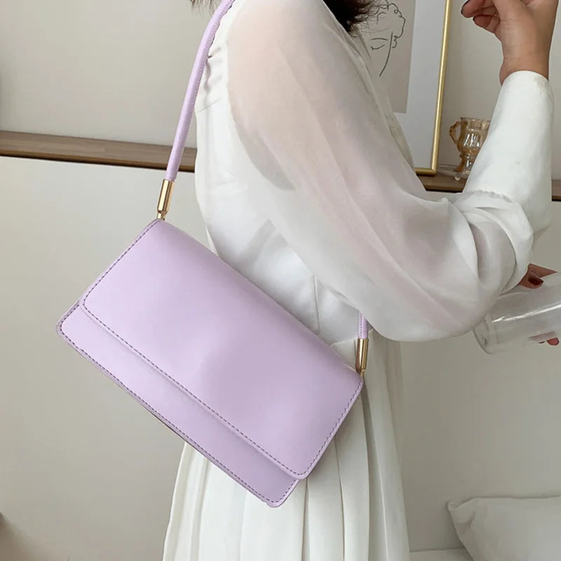 Casual Small Square PU Leather Armpit Solid Color Versatile Shoulder Bag Mssza
