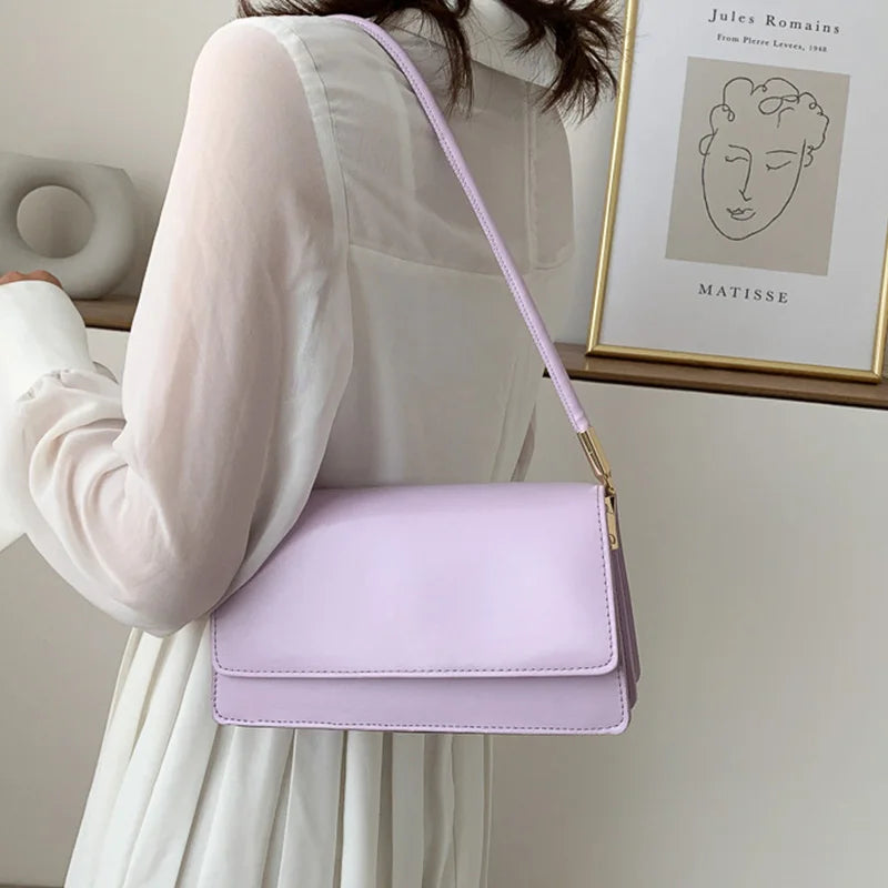 Casual Small Square PU Leather Armpit Solid Color Versatile Shoulder Bag Mssza