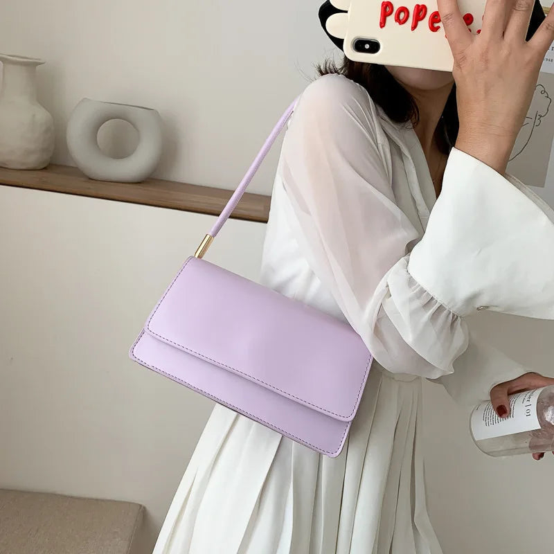 Casual Small Square PU Leather Armpit Solid Color Versatile Shoulder Bag Mssza