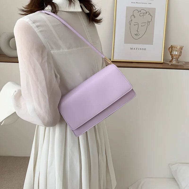 Casual Small Square PU Leather Armpit Solid Color Versatile Shoulder Bag Mssza