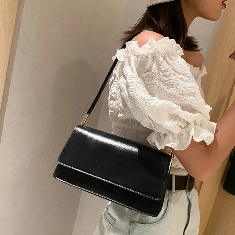 Casual Small Square PU Leather Armpit Solid Color Versatile Shoulder Bag Mssza