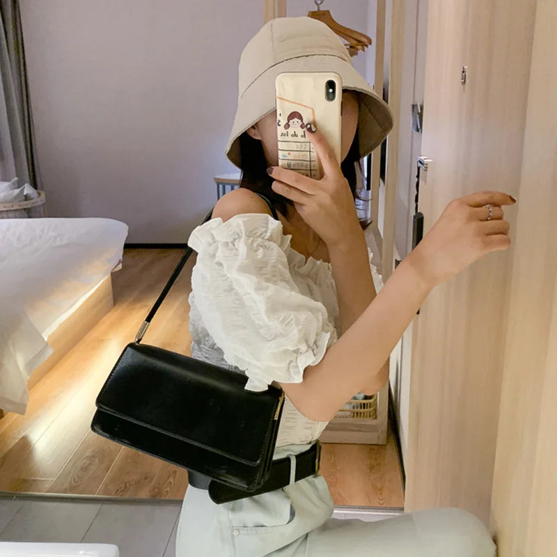Casual Small Square PU Leather Armpit Solid Color Versatile Shoulder Bag Mssza
