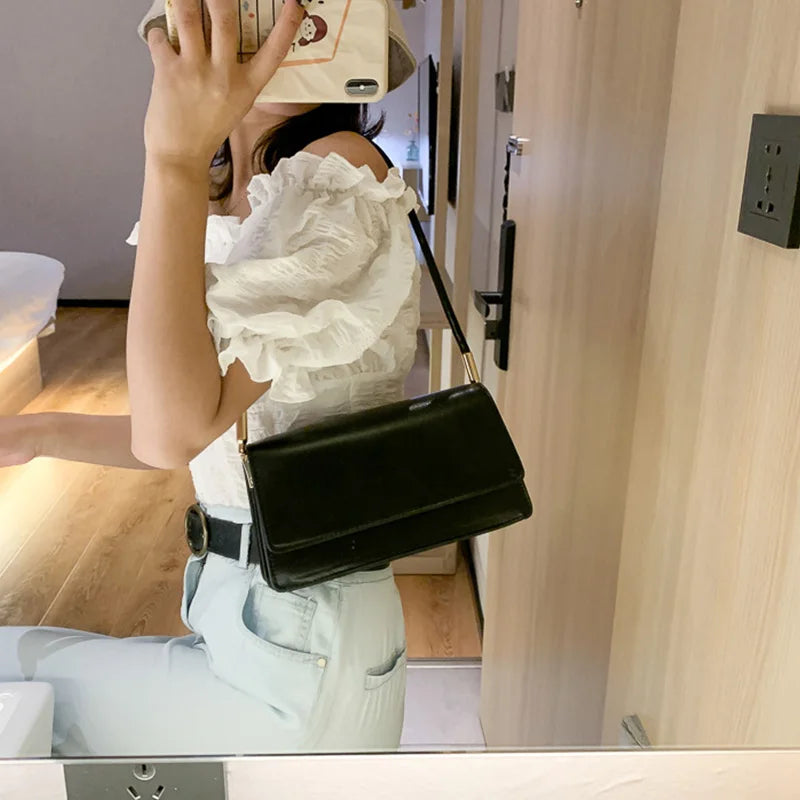 Casual Small Square PU Leather Armpit Solid Color Versatile Shoulder Bag Mssza