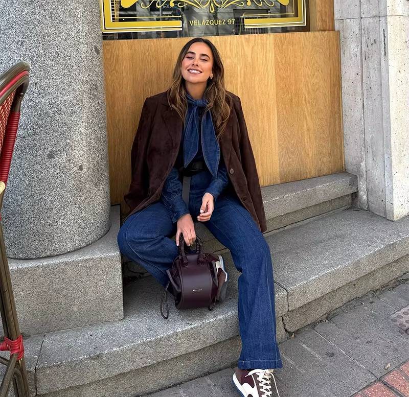 Casual Soft Comfortable Long-Sleeve Denim Jumpsuit Streetwear Mssza