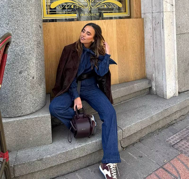 Casual Soft Comfortable Long-Sleeve Denim Jumpsuit Streetwear Mssza