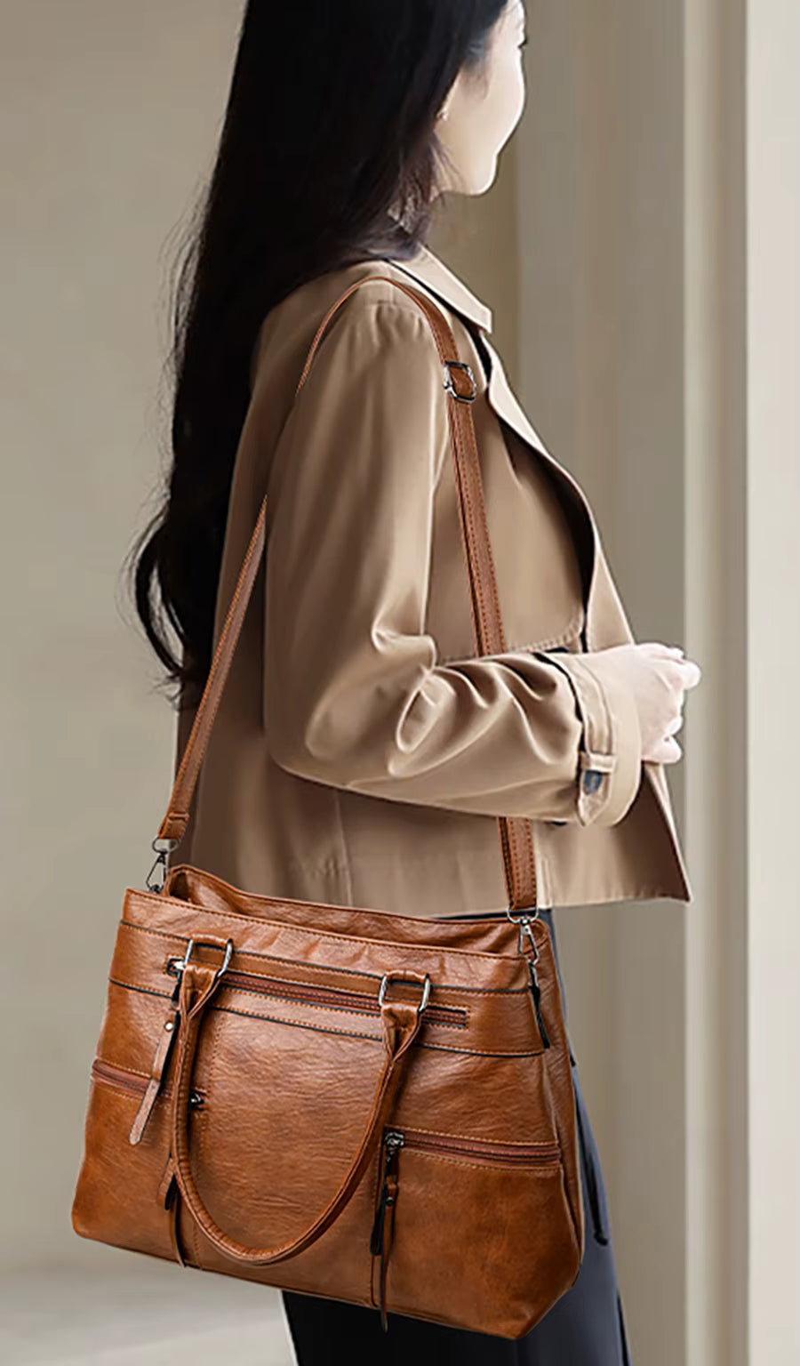 Casual Soft Leather One Shoulder Diagonal Cross Retro Pillow Handbag Mssza