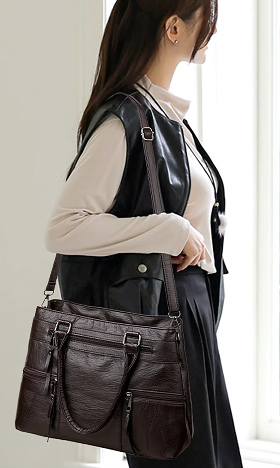 Casual Soft Leather One Shoulder Diagonal Cross Retro Pillow Handbag Mssza