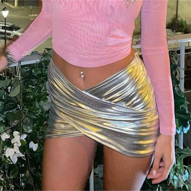 Casual Solid A-LINE Pu Leather Wrap Office Lady Mini Party Skirt Mssza