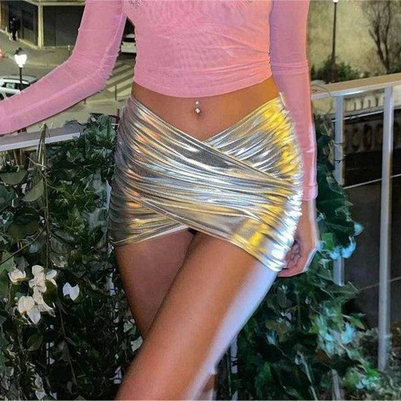 Casual Solid A-LINE Pu Leather Wrap Office Lady Mini Party Skirt Mssza