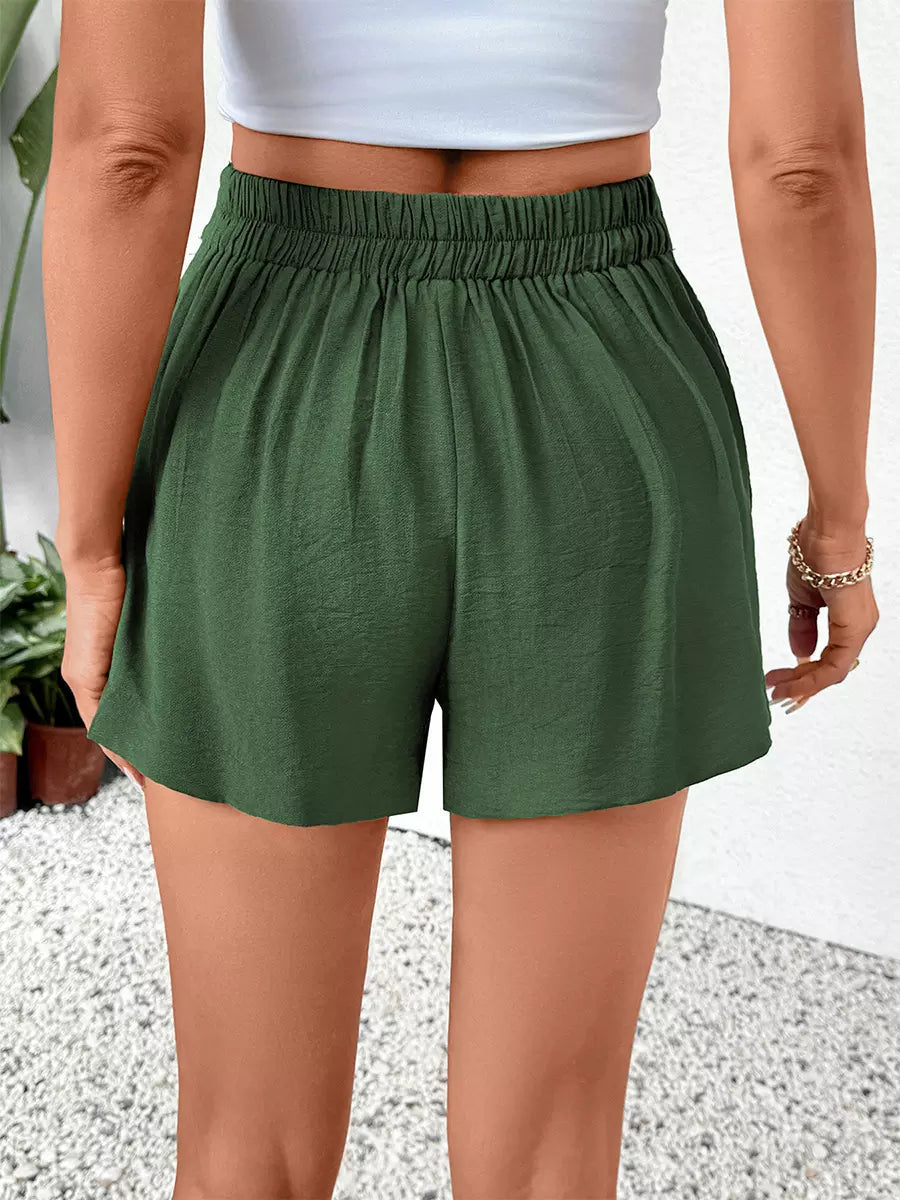 Casual Solid Button Fly Straight High Waist A-Line Shorts Mssza