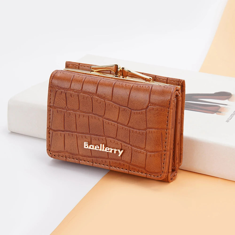 Casual Solid Coin Hasp Card Holder Pocket Crocodile Pattern Purse Photo Holder Wallet Mssza