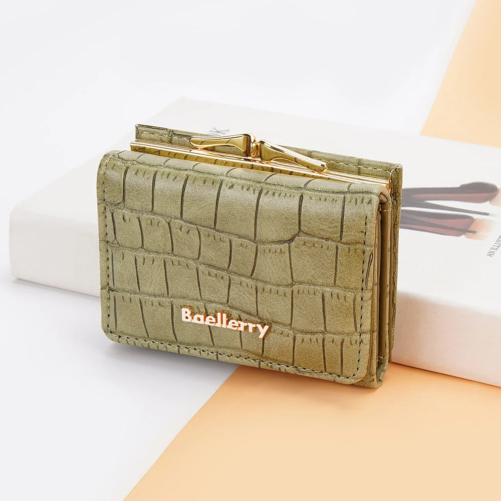 Casual Solid Coin Hasp Card Holder Pocket Crocodile Pattern Purse Photo Holder Wallet Mssza