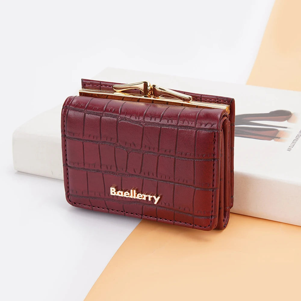 Casual Solid Coin Hasp Card Holder Pocket Crocodile Pattern Purse Photo Holder Wallet Mssza