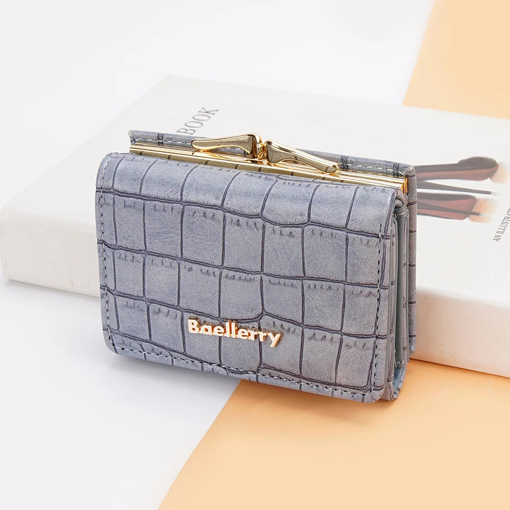 Casual Solid Coin Hasp Card Holder Pocket Crocodile Pattern Purse Photo Holder Wallet Mssza