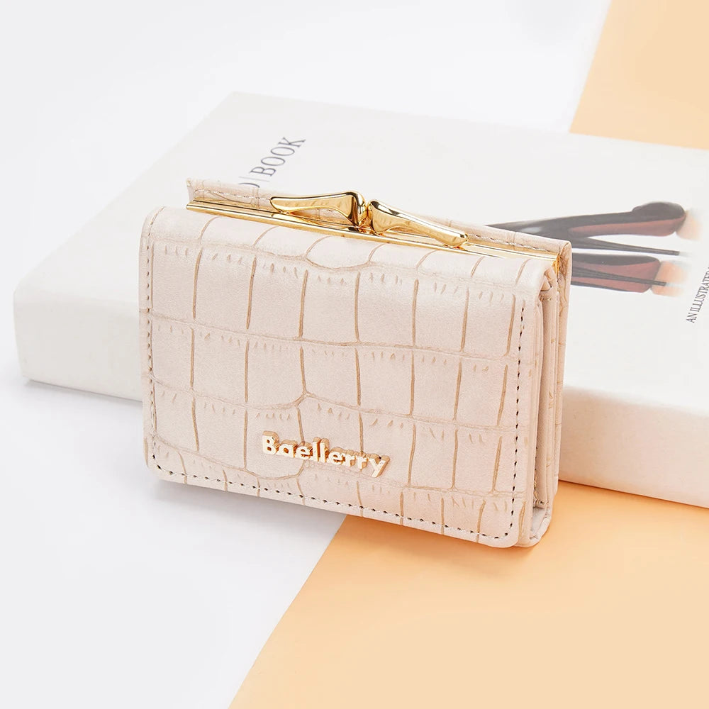 Casual Solid Coin Hasp Card Holder Pocket Crocodile Pattern Purse Photo Holder Wallet Mssza