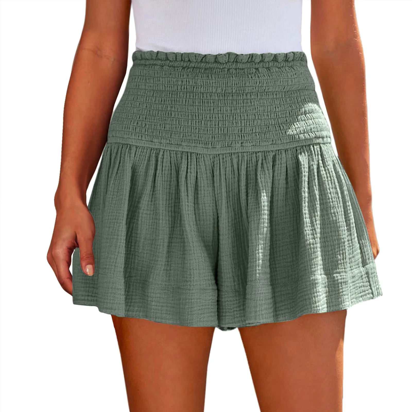 Casual Solid Color Breathable Elastic Waist Wide Leg Shorts Mssza