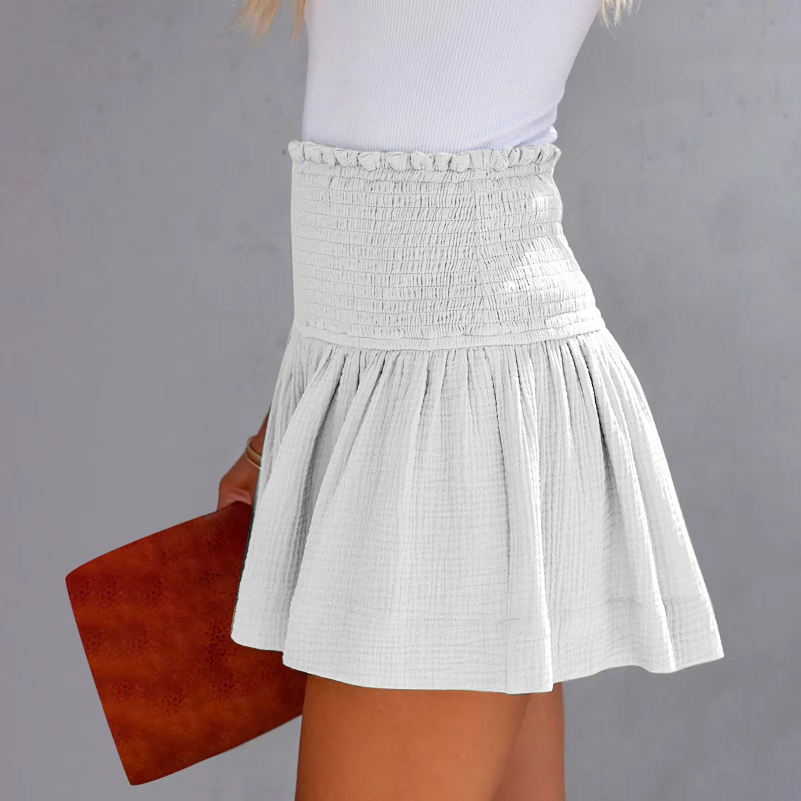 Casual Solid Color Breathable Elastic Waist Wide Leg Shorts Mssza