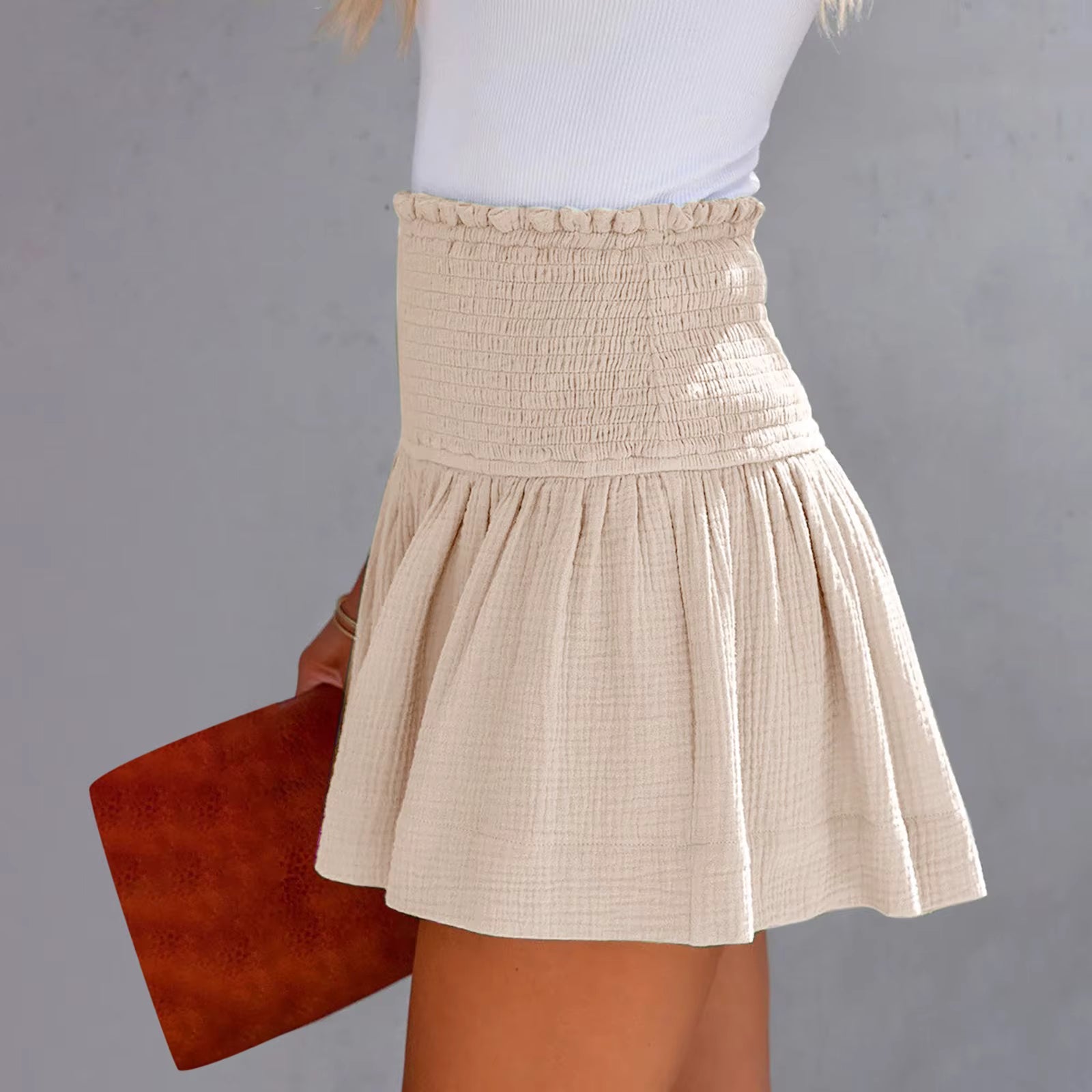 Casual Solid Color Breathable Elastic Waist Wide Leg Shorts Mssza