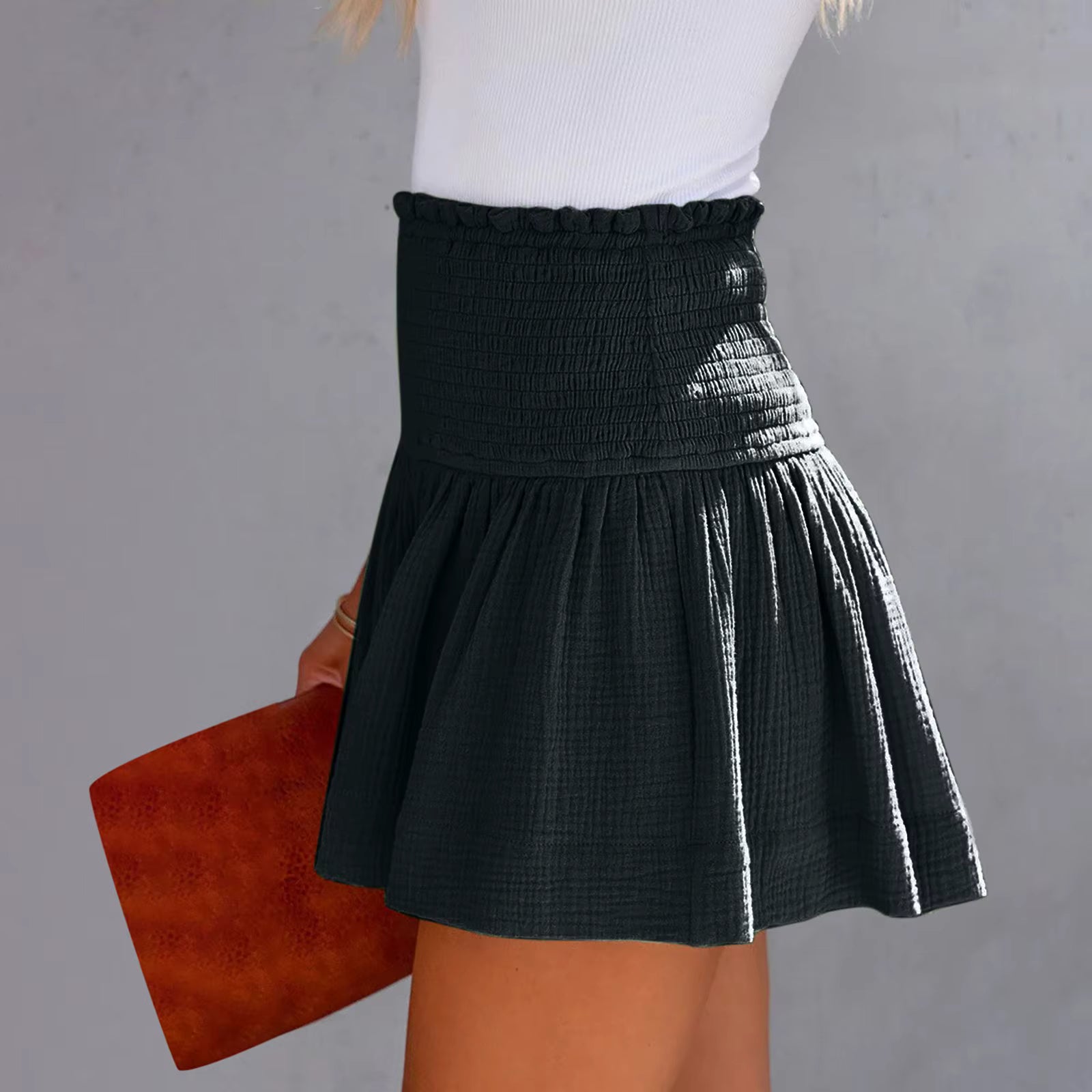 Casual Solid Color Breathable Elastic Waist Wide Leg Shorts Mssza