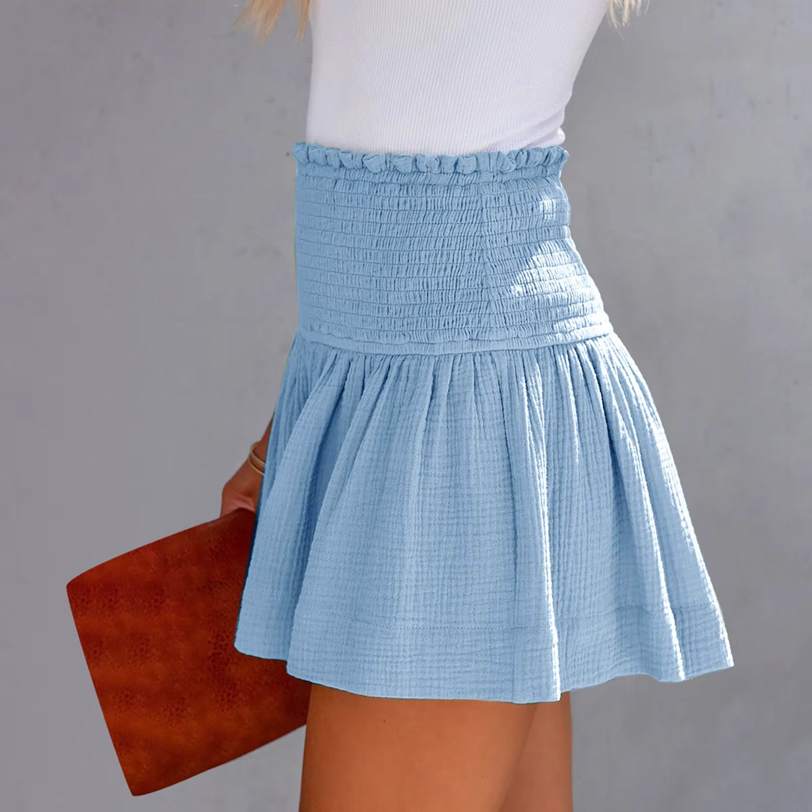 Casual Solid Color Breathable Elastic Waist Wide Leg Shorts Mssza