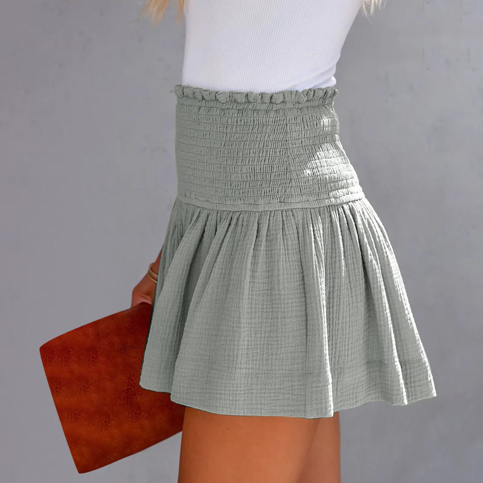 Casual Solid Color Breathable Elastic Waist Wide Leg Shorts Mssza