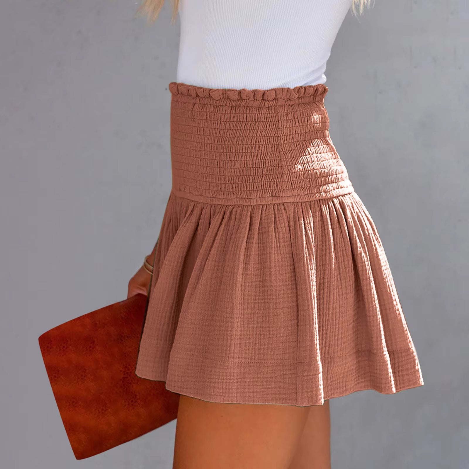 Casual Solid Color Breathable Elastic Waist Wide Leg Shorts Mssza